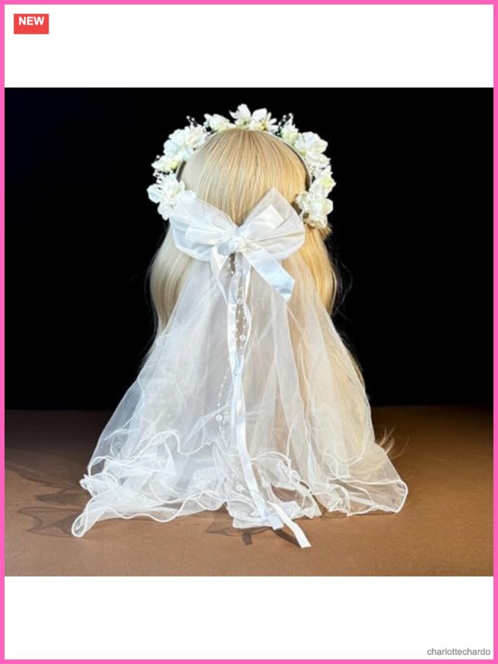 Handmade Adjustable Flower Crown Headband with Bridal Veil Hair Wreath